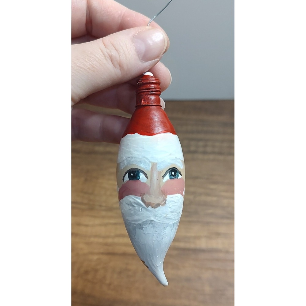 Hand Painted Santa Christmas Ornament Icicle Shape Signed K Banks A4